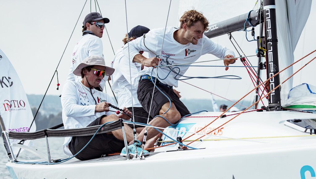 Das Team des Konstanzer Yacht Club: Steuermann Bendig mit Albert, Nicolas und Boris